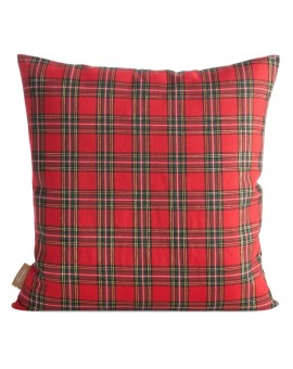Poszewka na poduszkę świąteczna 45x45 cm czerwono, biała w kratę zdobiona haftem zabawnego Mikołaja Eurofirany | Time- 2