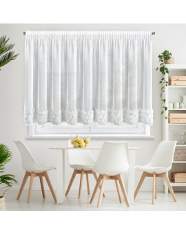 Firana biała z siateczki zdobiona aplikacją 3D w róże 350x160 cm taśma - ROSES3 - Eva Minge