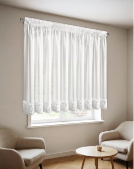 Firana biała z siateczki zdobiona aplikacją 3D w róże 350x160 cm taśma - ROSES3 - Eva Minge Eurofirany | Time- 2