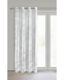 Zasłona  biało, srebrna zdobiona błyszczącym motywem egzotycznych liści 140x250 cm przelotki - ZARIA Eurofirany | Time- 2