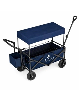 Wózek transportowy LUARO plażowy składany z daszkiem i siatką granatowy