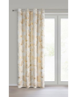 Zasłona kremowo, złota zdobiona błyszczącym motywem egzotycznych liści 140x250 cm złote przelotki - ZARIA Eurofirany | Time- 2