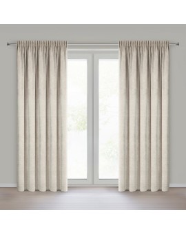 Zasłona  jasnobeżowa o szenilowej strukturze 140x270 cm taśma - NESKA