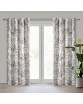 Zasłona biała z półprzeźroczystej tkaniny zdobiona błyszczącym nadrukiem 135x250 cm złota przelotka - ANELI