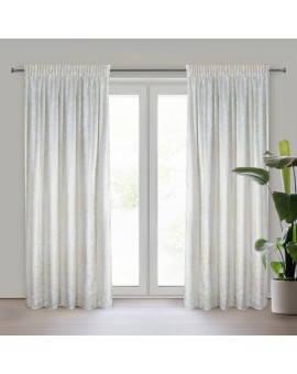 Zasłona biało, szampańska welwetowa z nakrapianym nadrukiem 135x270 cm taśma - AVENA