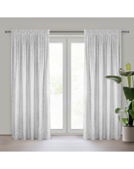Zasłona biało, srebrna welwetowa z nakrapianym nadrukiem 135x270 cm taśma - AVENA