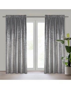 Zasłona stalowo, srebrna welwetowa z nakrapianym nadrukiem 135x270 cm taśma - AVENA