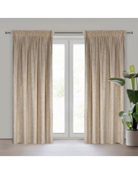 Zasłona kremowo, srebrna welwetowa z nakrapianym nadrukiem 135x270 cm taśma - AVENA