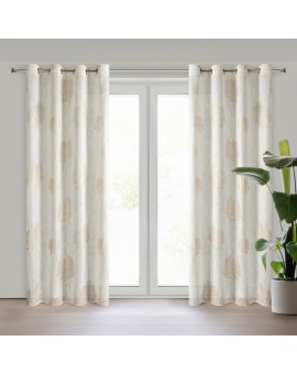 Zasłona naturalna o naturalnym splocie zdobiona wypukłym wzorem drzew 140x250 cm złote przelotki - SALINA