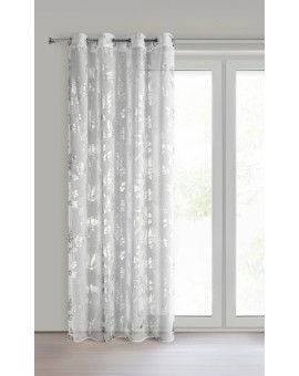Firana biało, srebrna z etaminy z motywem roślinnym 140x250 cm przelotki - DELIA Eurofirany | Time- 2