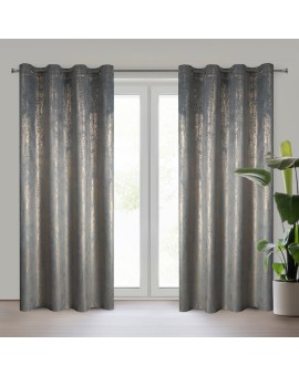 Zasłona srebrna welwetowa zdobiona złotym przecieranym wzorem złote przelotki - DARA