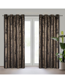 Zasłona czarna welwetowa zdobiona złotym przecieranym wzorem złote przelotki - DARA