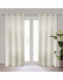 Zasłona kremowa welwetowa zdobiona złotym przecieranym wzorem złote przelotki - DARA