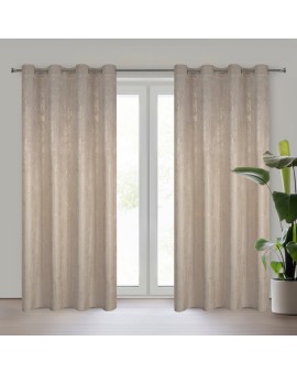 Zasłona ciemnobeżowa welwetowa zdobiona złotym przecieranym wzorem złote przelotki - DARA