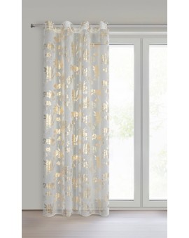 Firana biało, szampańska z etaminy z motywem roślinnym 140x250 cm przelotki - DELIA Eurofirany | Time- 2