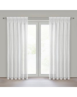 Zasłona biała z siateczki o ozdobnym splocie 140x270 cm taśma - BONITA