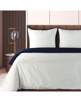 Pościel 220x200 cm z makosatyny bawełnianej kolor biały, ciemnogranatowy dwustronna z sznurem dekoracyjnym na brzegach Eurofiran