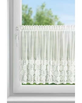 Zazdrostka kremowa z drobnej siateczki zdobiona ażurowym haftem 70x150 cm taśma - NIRA