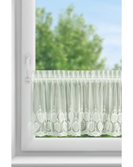 Zazdrostka kremowa z drobnej siateczki zdobiona ażurowym haftem 40x150 cm taśma - NIRA