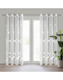 Firana kremowa z siateczki zdobiona subtelnym haftem 140x250 cm przelotka - SALI