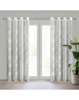 Firana kremowa z siateczki zdobiona haftem 140x250 cm przelotki - AMIRI