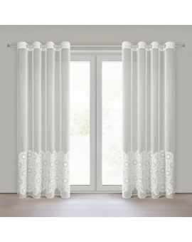 Firana kolor naturalny z tkaniny typu peru zdobiona aplikacją 140x250 cm przelotka - LIZA