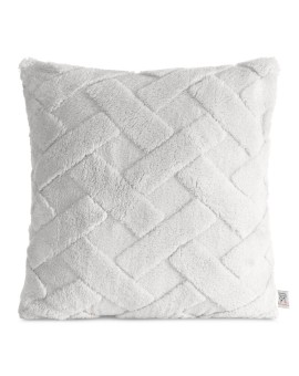 Poszewka na poduszkę 45x45 cm srebrna z miękkiego pluszu zdobiona wypukłym wzorem CARO DESIGN 91