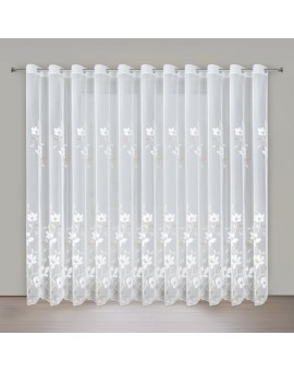 Firana biało, brązowa SANDI z tkaniny typu peru zdobiona haftem 350x250 cm przelotka - SANDI