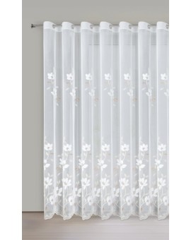 Firana biało, brązowa SANDI z tkaniny typu peru zdobiona haftem 350x250 cm przelotka - SANDI Eurofirany | Time- 2