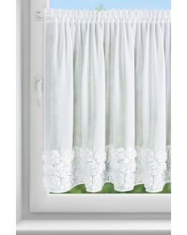 Zazdrostka biała z szyfonu zdobiona różami 3D 90x150 cm taśma - ROSES Eva Minge