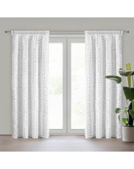 Zasłona biała z siateczki zdobiona różami 3D 140x270 cm taśma - ROSES1 Eva Minge