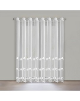 Firana biała z drobnej siateczki zdobiona subtelnym haftem 350x250 cm przelotki - LETI