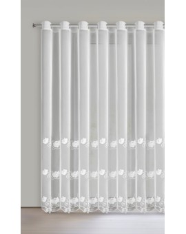 Firana biała z drobnej siateczki zdobiona subtelnym haftem 350x250 cm przelotki - LETI Eurofirany | Time- 2