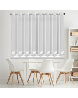 Firana biała z drobnej siateczki zdobiona subtelnym haftem 350x160 cm przelotki - LETI