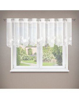 Firana biała z drobnej siateczki zdobiona subtelnym haftem 350x70 cm przelotki - LETI
