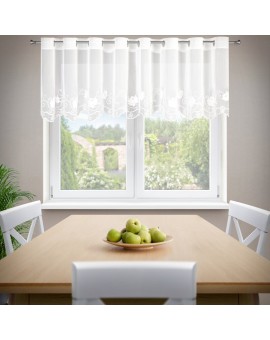 Firana biała z drobnej siateczki zdobiona subtelnym haftem 350x70 cm przelotki - LETI Eurofirany | Time- 2