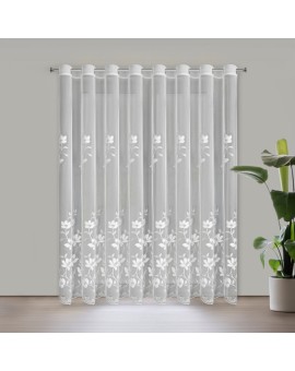 Firana biała z tkaniny typu peru zdobiona haftem 350x250 cm przelotka - SANDI