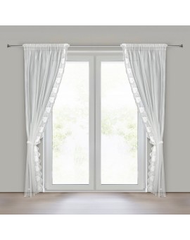 Komplet 2 szt. firan białych z drobnej siateczki zdobionych subtelnym haftem 140x270 cm taśma - LETI