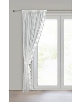 Komplet 2 szt. firan białych z drobnej siateczki zdobionych subtelnym haftem 140x270 cm taśma - LETI Eurofirany | Time- 2