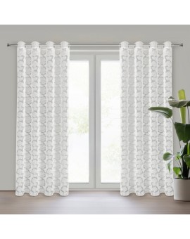 Zasłona biała z siateczki zdobiona kwiatami z dodatkiem drobnych perełek 3D 140x250 cm przelotka - JASMIN Eva Minge