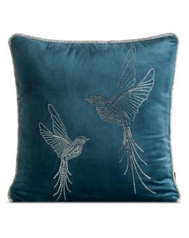 Poszewka na poduszkę 45x45 cm granatowa z welwetu zdobiona lśniącymi kryształkami BLINK