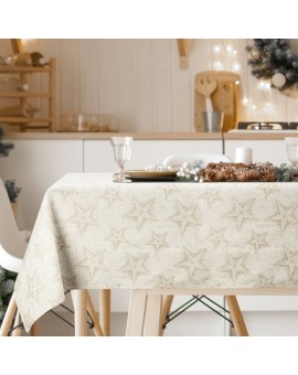 Obrus świąteczny 145x350 kremowo, złoty bawełniany zdobiony subtelnym wzorem gwiazdek WINTER