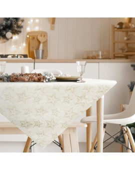 Obrus świąteczny WINTER z bawełnianej tkaniny zdobiony subtelnym wzorem gwiazdek