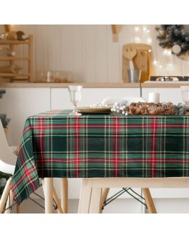 Obrus świąteczny 140x220 cm czerwono, zielony bawełniany zdobiony szkocką kratą AURORA
