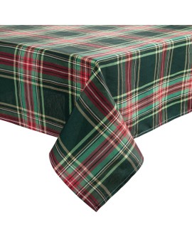 Obrus świąteczny 145x300 cm czerwono, zielony bawełniany zdobiony szkocką kratą AURORA Eurofirany | Time- 2