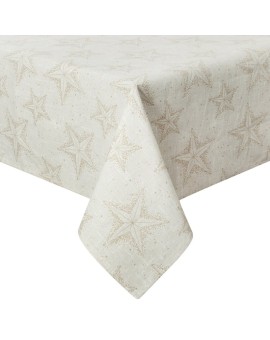 Obrus świąteczny 140x220 cm kremowo, złoty bawełniany zdobiony subtelnym wzorem gwiazdek WINTER Eurofirany | Time- 2
