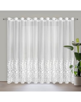 Firana biała z siateczki zdobiona haftem 300x250 cm przelotka - TALINA