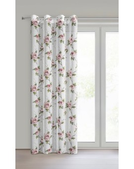 Zasłona biało, różowa z etaminy zdobiona nadrukiem pnących kwiatów 135x250 cm przelotki - RUTH Eurofirany | Time- 2