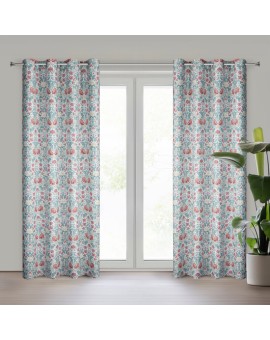 Zasłona biało, bordowa z tkaniny zaciemniającej zdobiona nadrukiem roślinnym 135x250 cm przelotki - ASHLEY