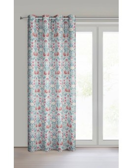 Zasłona biało, bordowa z tkaniny zaciemniającej zdobiona nadrukiem roślinnym 135x250 cm przelotki - ASHLEY Eurofirany | Time- 2